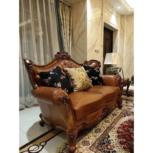 Real leather sofa 7 seater from China factory canapé en cuir de luxe en bois europeo GF48