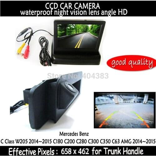 For Mercedes-Benz C Class W205 C180 C200 C280 C300 C350 C63 2014 trunk handle Car Auto Reverse CCD HD Rear View Camera + monitor