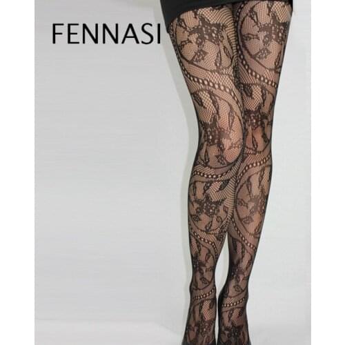 FENNASI Vintage Mesh Floral Tights Women Fashion Sexy Lady Slim Pantyhose Casual Nylon Lady Solid Color Black Fishnet Tights