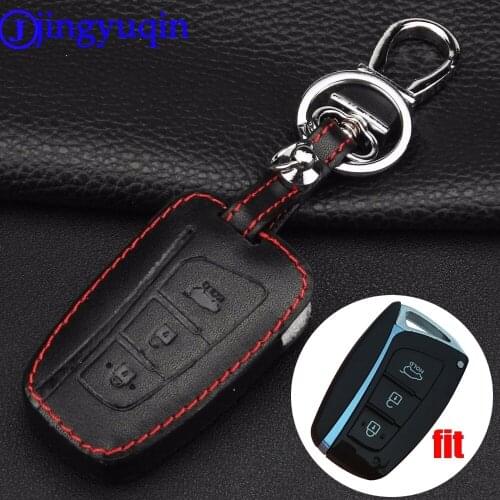 Jingyuqin Remote 3 Buttons Styling Auto Key Cover Leather Case For Hyundai Santa Fe 2013 Grand Santa Fe 2015 Accessories