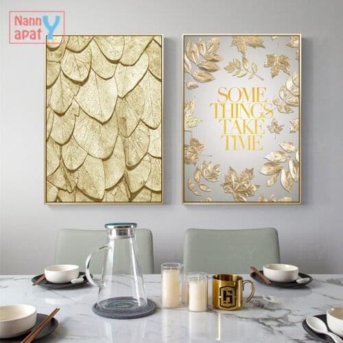 Golden Leaf Canvas Painting Nordic Luxury Golden Poster Living Room Wall Art Decoration Painting Hd Print Pictures Home Decor