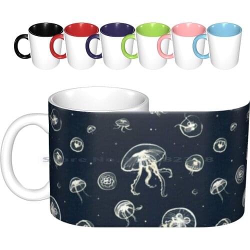 Jellyfish Pattern Ceramic Mugs Coffee Cups Milk Tea Mug Sea Night Life Fish Jelly Jellyfish Squid Swim Swimming Wave Cold