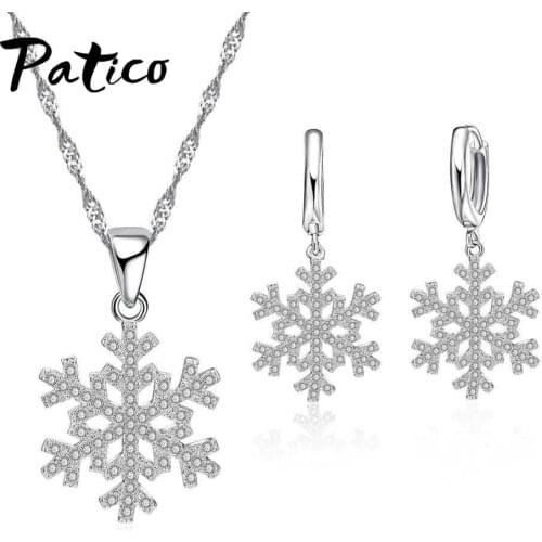 925 Sterling Silver Romantic Snowflake Flower Necklace Earrings Female Wedding Exquisite And Elegant Jewelry Set