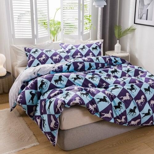 Square Horse Adult Blue Luxury Comforter Bedding Set Fashion Modern Home Textile King Queen Twin Size Bed Linen Duvet Cover Set