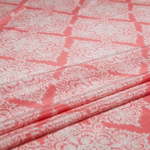 Coral pink and white Geometric pattern pure silk crepe de chine fabric,sewing for dress,skirt,blouse,pants, craft by the yard