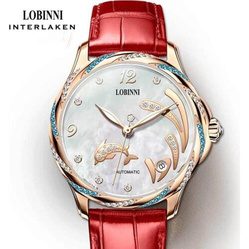 LOBINNI 2021 Top Brand Luxury Women Automatic Mechanical Watch Rose Gold Case Diamond Dial Bracelet Ladies Watches Date Clock