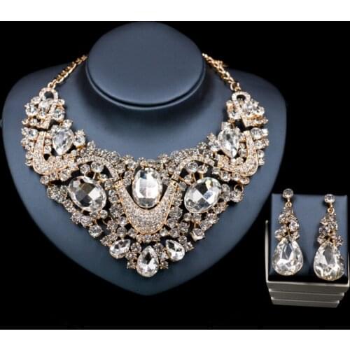 Lan palace nigerian wedding african beads jewelry set crystal Rhinestone necklace and earrings for wedding free shipping