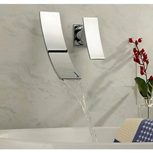 Wall Mounted Waterfall Spout Chrome Brass Bathroom Faucet Single Handle Hot And Cold Mixer