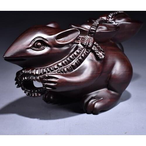 Black sandalwood carved rat furnished attract money Zodiac rat household geomantic omen living room decorative mahogany handicra