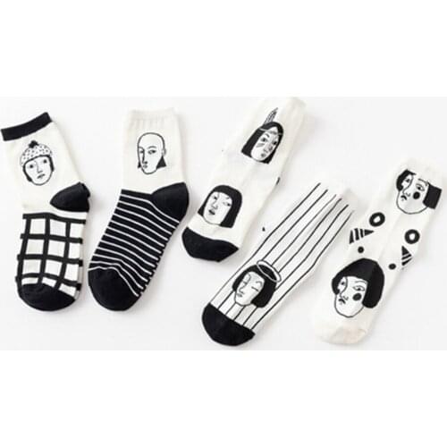 Harajuku Funny Socks Women Cotton People Avatar Cartoon Pattern womens Socks Personality Striped Socks Chaussettes Femmes