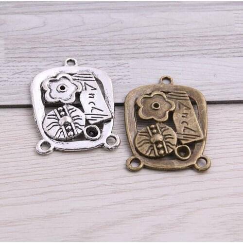 SWEET BELL 10pcs 28*37mm Two Color Zinc Alloy Vintage Square Flower Connectors Pendants Jewelry Making DIY Handmade Craft