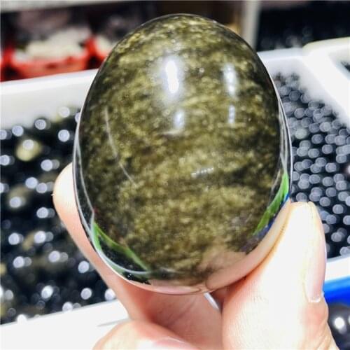 High Quality Natural Gold Obsidian Egg-shaped Massage Crystal Healing Gifts For Christmas Drop Shipping