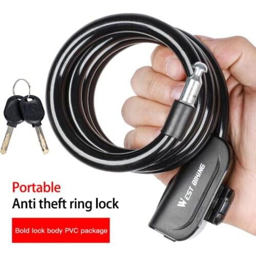 WEST BIKING Bicycle Cable Lock Outdoor Cycling Anti-theft Lock With Keys Steel Wire Security 1.2M Bicycle Lock Bike Accessories