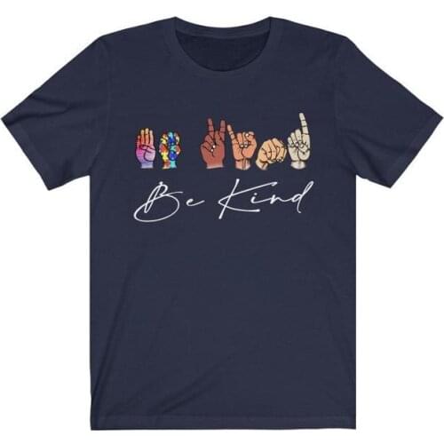 Be Kind Sign Language Rainbow love Shirt Short Sleeve Tees Fashion Plus Size 100%Cotton O Neck Female ClothingCasual Shirts y2k