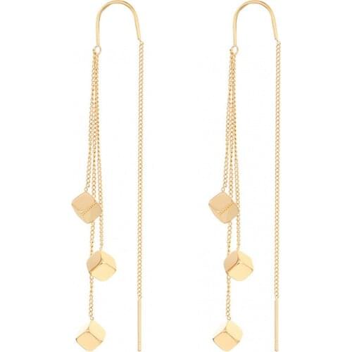 Temperament Three Square Ear Line New Super Long Three Tassel Titanium Steel Female Earrings No Fade