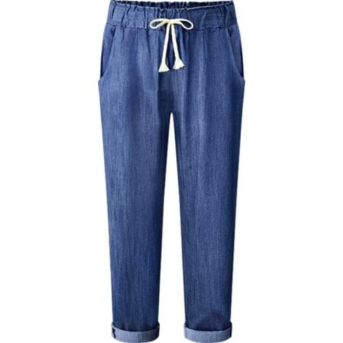 Fashion New 2020 Casual Loose Drawstring Waist Loose Trousers Women Spring Summer Solid Color Cotton Pencil Pants With Pockets