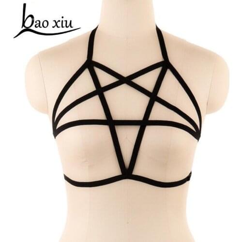Women Black Star Harness cage Exotic Apparel Gothic Harajuku sexy lingerie cosplay bondage harness Nightwear dress harness bra