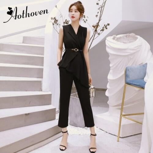 2 Pieces Set 2020 Summer Casual Office Suits For Women Asymmetrical Sleeveless Tops and Calf-Length Pants Suit Workwear Sets