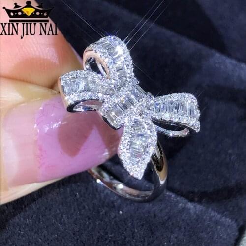 High Quality Silver Color Bowknot Ring Female Simple Cocktail Cute CZ Women Ring Zircon Women Party Wedding S925 Jewellery