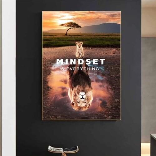 Animal Inspirational Canvas Painting Big Little Lions Mindset Wall Art Poster Prints Wall Pictures for Living Room Home Cuadros