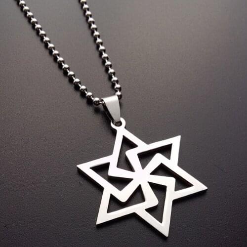 Gift 1 Stainless Steel Israel Emblem Geometric Round Overlapping Triangle Hexagon Six-pointed Star Magic Symbol Necklace jewelry