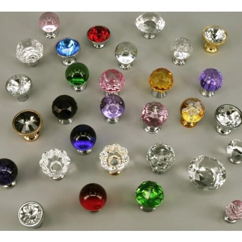 1x European Colorful Crystal Glass Knobs Cabinet Handles Cupboard Wardrobe Drawer Pulls Furniture Handle Hardware