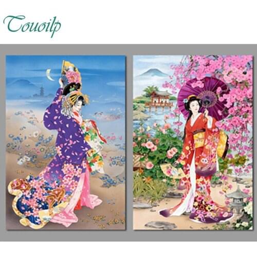 2 pieces,diamond embroidery Japanese woman,5d diamond painting full square,diamond mosaic,picture of rhinestones home decoration