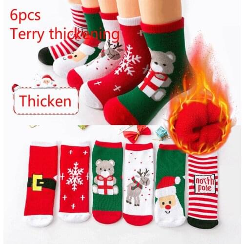 2020 Winter new christmas stockings comb cotton cartoon stockings thickened hair ring boys and girls socks baby socks kid santa