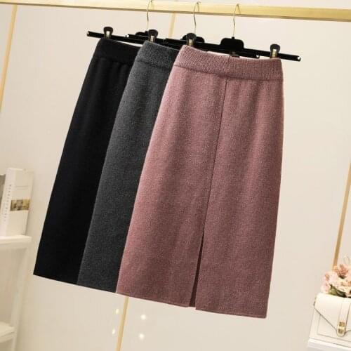 2021 Autumn Winter Bodycon Skirt Women Stretchable Split Skirt Slim Pencil Skirts for Women Female Knit Skirt Y292