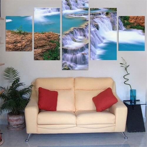 5 Pieces Wall Art Canvas Painting Landscape Spectacular Asmall Waterfall Poster For Living Room Wall Modern Pictures