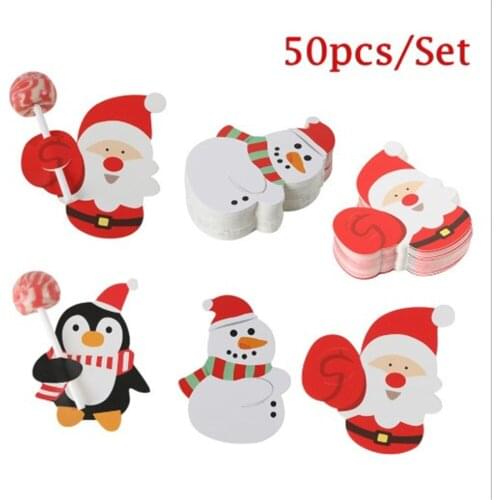 50pcs/set Christmas Greeting Card Candy Chocolate Lollipop Sticks Cake Pops Xmas Decor Party Postcard Gift Card