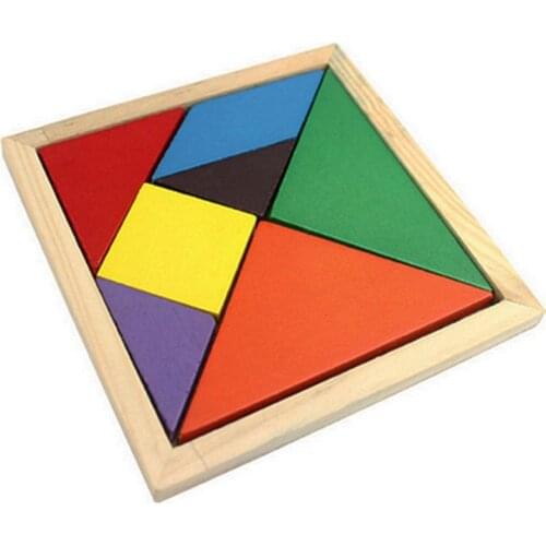 7Piece Wooden Tangram Puzzle Colorful Square IQ Game Brain Teaser Toy Kids Intelligent Educational Toys