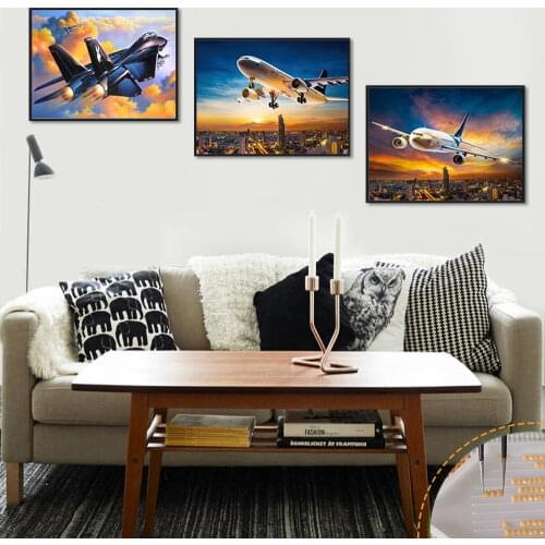 HUACAN 5D DIY Diamond Painting Cross Stitch Aircraft Diamond Embroidery Scenery Full Square Painting Rhinestone Home Decoration