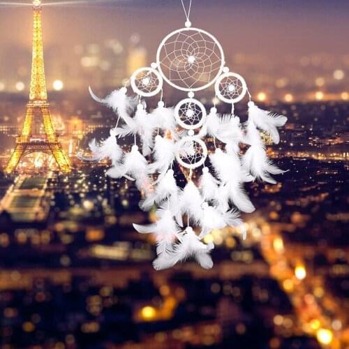 White Dreamcatcher Wind Chimes Indian Style pearl Feather Pendant Dream Catcher Gift