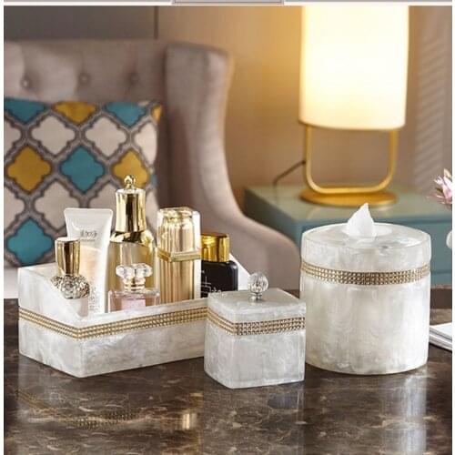 White Rhinestone Home Accessories Makeup Storage Box Tissue Box Cotton swab box Toothpick Holder Tissue Tube Napkin Tray Drawer