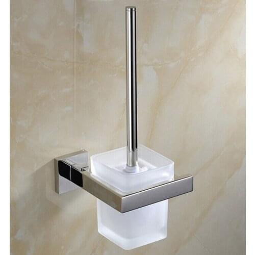 SUS 304 stinless steel Mirror Surface Toilet Brush Holder,Solid Brass Construction Base + Frosted glass Cup SM002