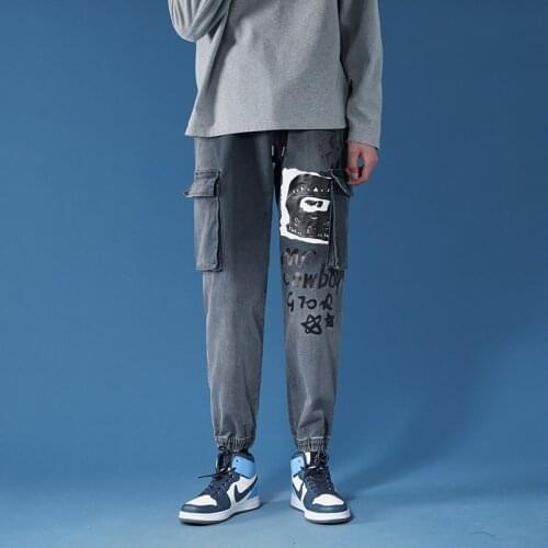 Korean Fashoins Jeans Men 2021 Vintage Cargo Trousers Hip Hop Streetwear Harem Pants Harajuku Baggy Men Jeans