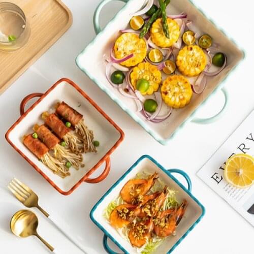 Ceramic Baking plate microwave oven oven cheese baked rice bowl plate dish Western tableware Decor Food Container Utensils