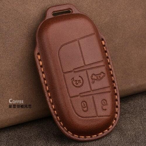 Leather Car Remote Key Fob Skin Case Cover Holder Keychain For Jeep Grand Cherokee Chrysler 200 300 Dodge Charger Challenger