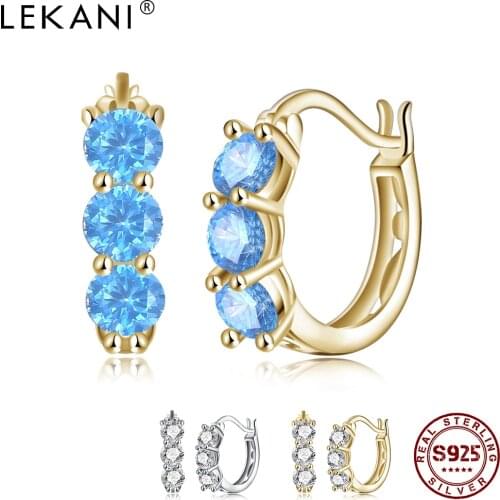 LEKANI 925 Sterling Silver Shiny Clear Cubic Zirconia Earring For Women Luxury 4 Color Hoop Earrings Wedding Fine Jewelry Best