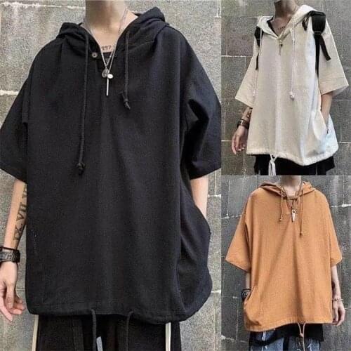 Summer Thin Half-sleeve Loose Hooded Sports Sweater Harajuku Port Style Hip-hop High Street Ins Tops y2k moletom Oversize Itself