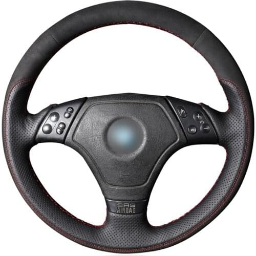 Hand-stitched Black Genuine Leather Suede Car Steering Wheel Cover for BMW E36 1996 1997-2000 E46 1998-2000 Z3 E36/7 1995-1999