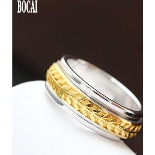 BOCAI 2021 Fashion Real s925 pure silver jewelry Thai silver ring for Man fashion silver gold-plated men rings