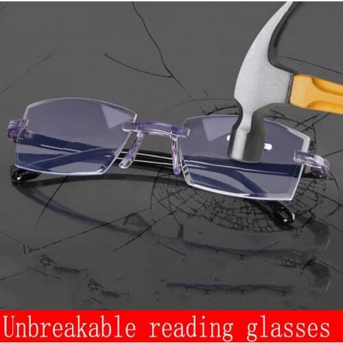 Unbreakable Rimless Cutting Bifocal Reading Glasses Unisex Far Near Anti Blue Light Presbyopic Glasses Ultralight Eyeglasses