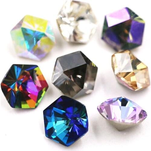 New high quality 10mm 45pcs hexagon pointback glass crystal strass rhinestones for nail art decoration Accessories