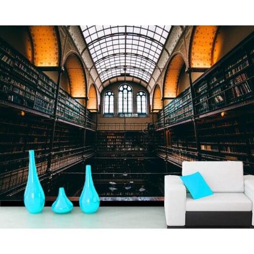 Papel de parede Library vintage building 3d wallpaper,living room TV wall bedroom wall papers home decor restaurant bar mural