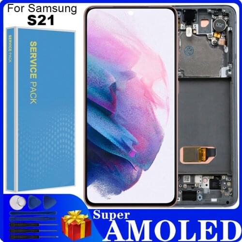 Original 6.2'' Super AMOLED LCD For Samsung Galaxy S21 G991 G990F/DS LCD Display Touch Screen Digitizer Repair Parts with Frame