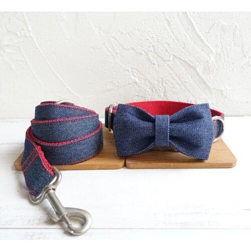 Custom Engraved Red Jean Dog Collar Leash Pet Dog Tag Collar Nylon Puppy Cat Name Phone ID Collars For Small Large Dogs