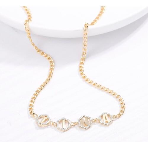 Personalized Name Letters Necklace Customized Charm Necklace Iced Out Gold Stainless Steel Name Pendant For Women Jewelry Gift