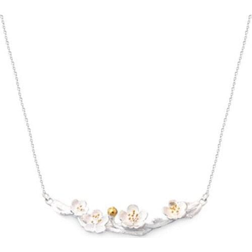 925 Sterling Silver Retro Fashion Flower Blossom Pendant Necklace 49CM Length Charm Clavicle Chain Women Jewelry